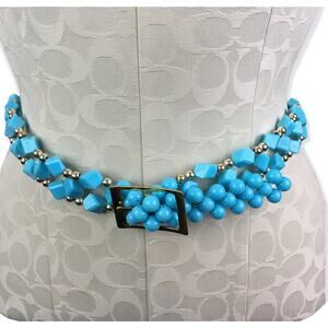 Vintage Beaded 26-30" Women's Belt Turquoise and Gold Acrylic Beads